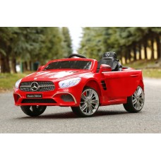 Детский электромобиль Mercedes SL400 красный + резиновые EVA колеса + кожа сидение + 2 мотора по 45 Ватт