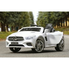 Детский электромобиль Mercedes SL400 белый + резиновые EVA колеса + кожа сидение + 2 мотора по 45 Ватт