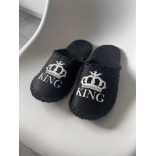 Тапки мужские фетровые с короной KING, король, uwest, черные, Размер 40/41 
